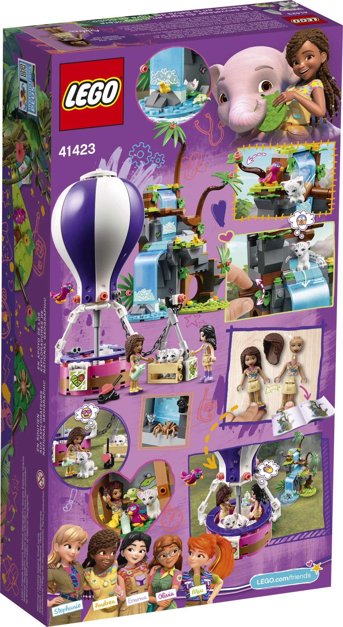 LEGO Friends Tiger Hot Air Balloon Jungle Rescue 41423 Friends Adventure Set Features a Toy Hot Air Balloon Friends Buildable Figures for Hours