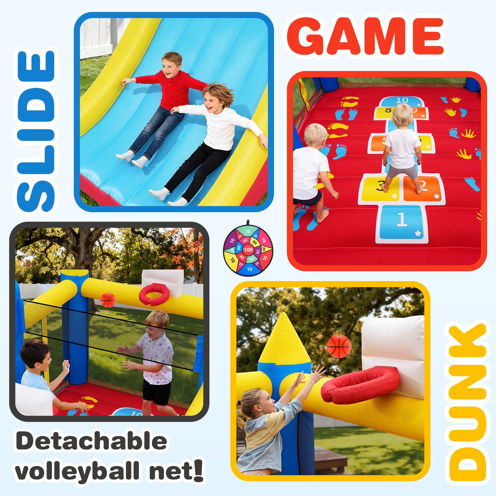 Big Bounce House for Kids 3-12, 7-in-1 Multi-Sport Inflatables Bouncy House w/Blower, Big Slide & Large Trampoline, Kids Bouncy House for Boys