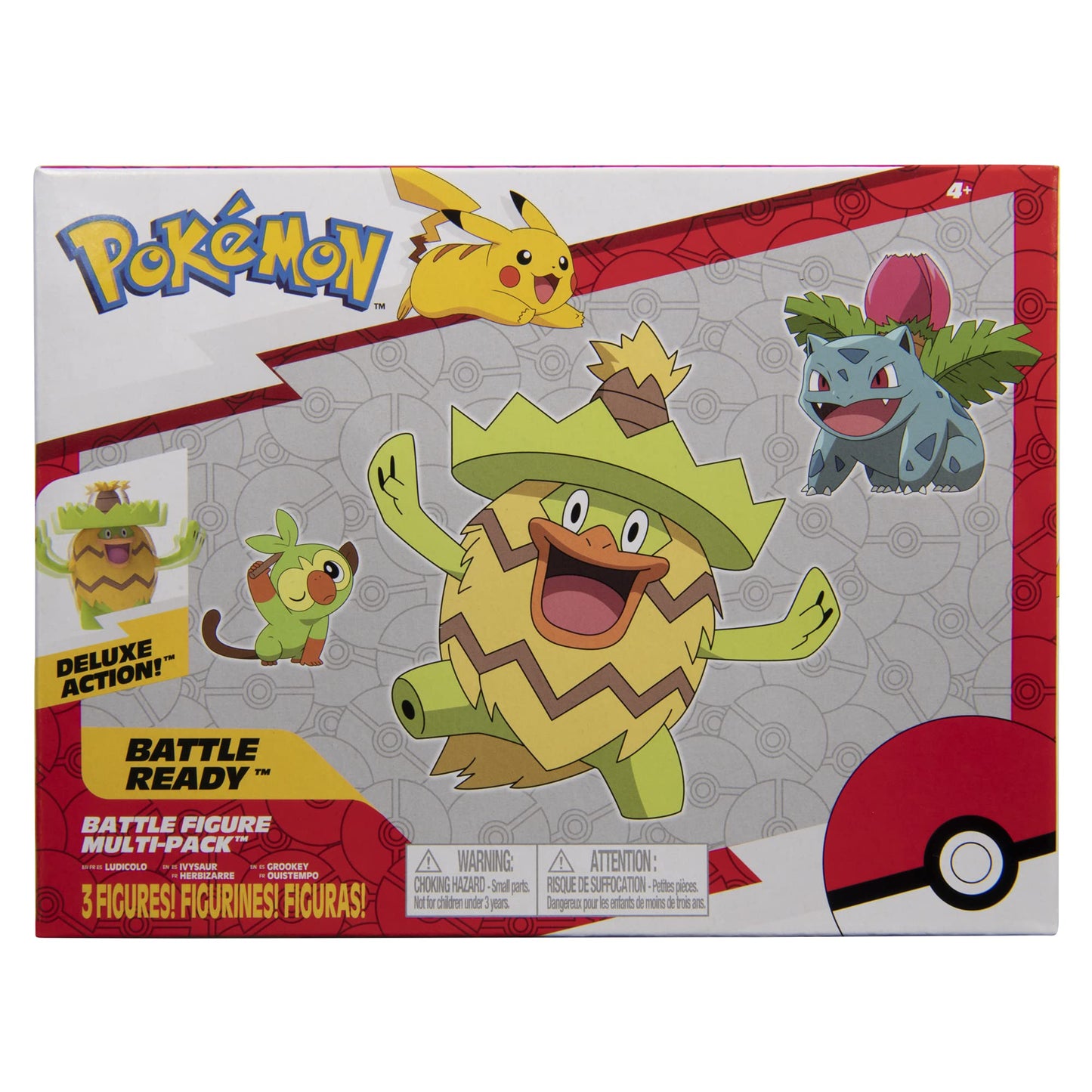 Pokémon Pokemon Battle Figure, Grass-Type Theme with 3 Pack Ludicolo, Ivysaur, Grookey - 4.5-inch Ludicolo Figure, 3-inch Ivysaur Figure, 2-inch