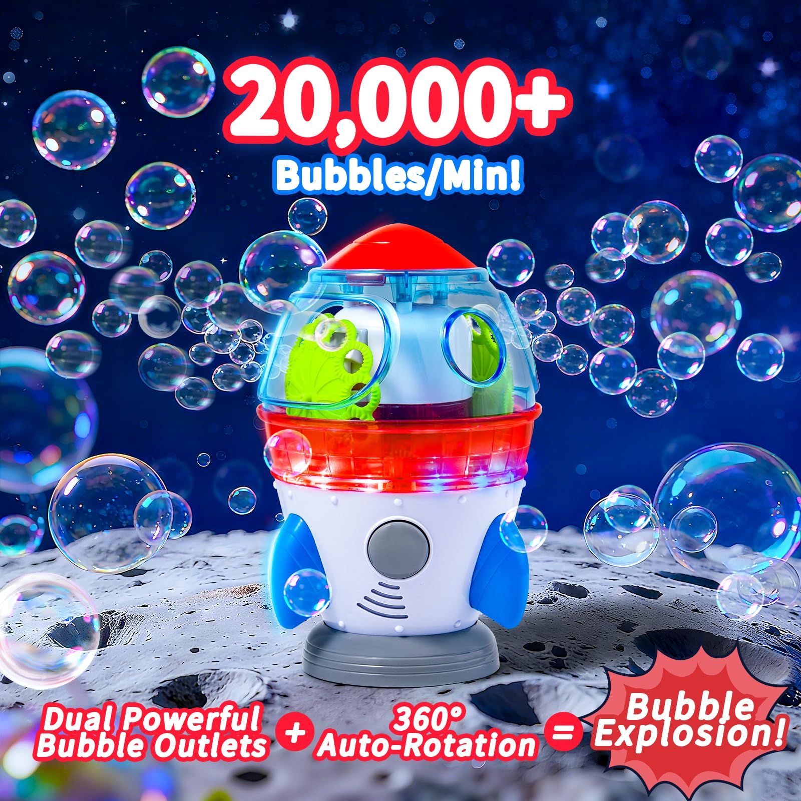 Rocket-Shaped Bubble Machine for Kids & Toddlers with Lights & Music