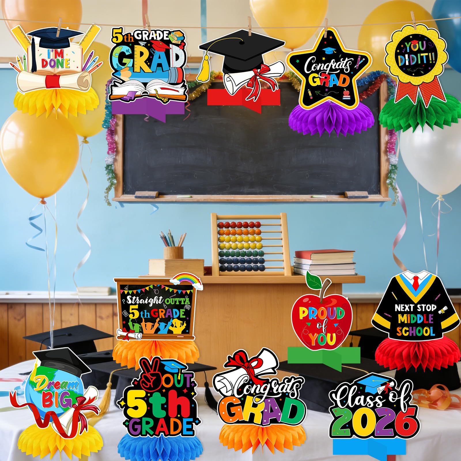 5th Grade Graduation Decorations: Elementary Graduation Decorations Honeycomb Centerpieces 5th Grade Promotion Decorations Fifth Grade Table