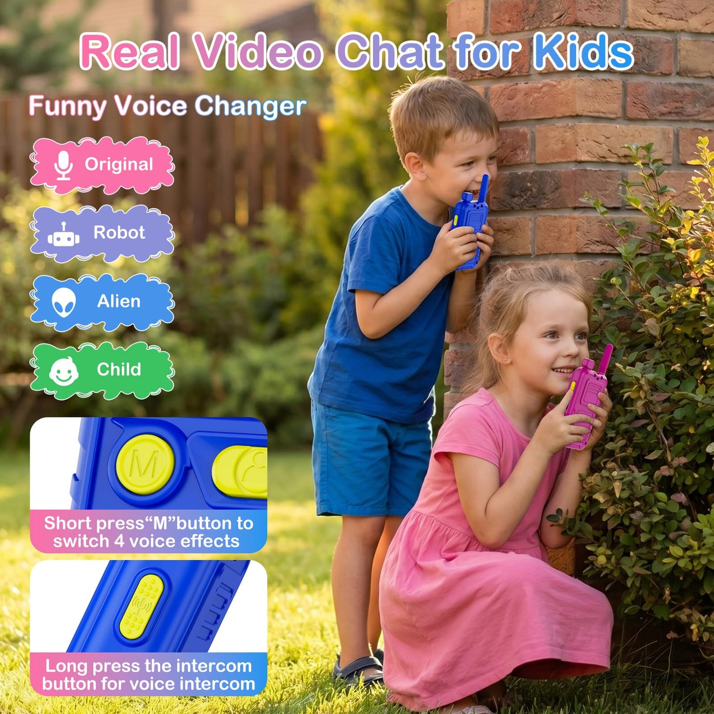 Video Walkie Talkies for Kids 3-8, Rechargeable Walkie Talkies with 180°Rotating Camera & 4 Voice Changer, 2-Way Video & Voice Chat Toy, 600FT Long