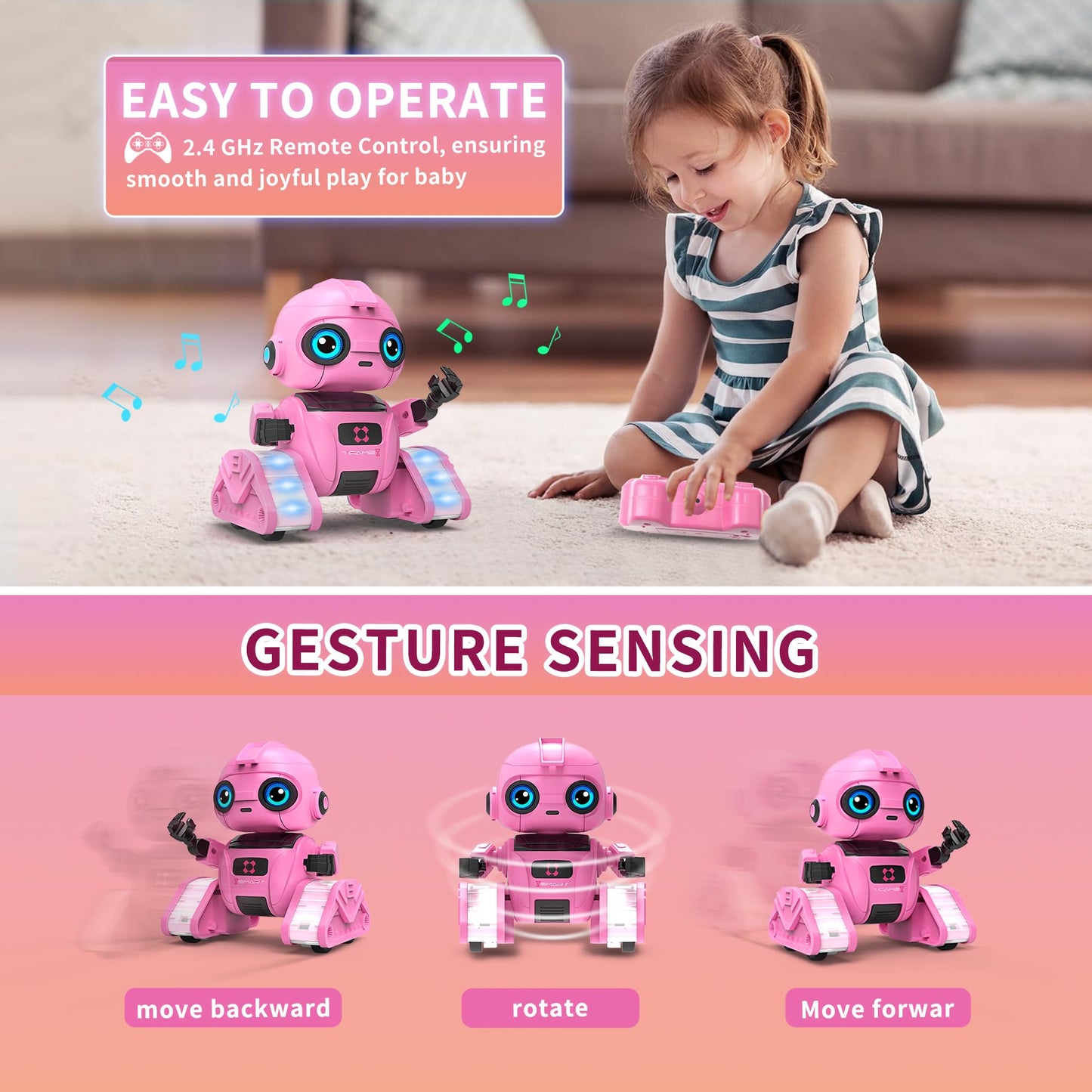 Robot Toys for Boys and Girls, Rechargeable Remote Control Robot with Auto-Demonstration, Light Projection, Dance Moves, Music, and Gesture Sensing