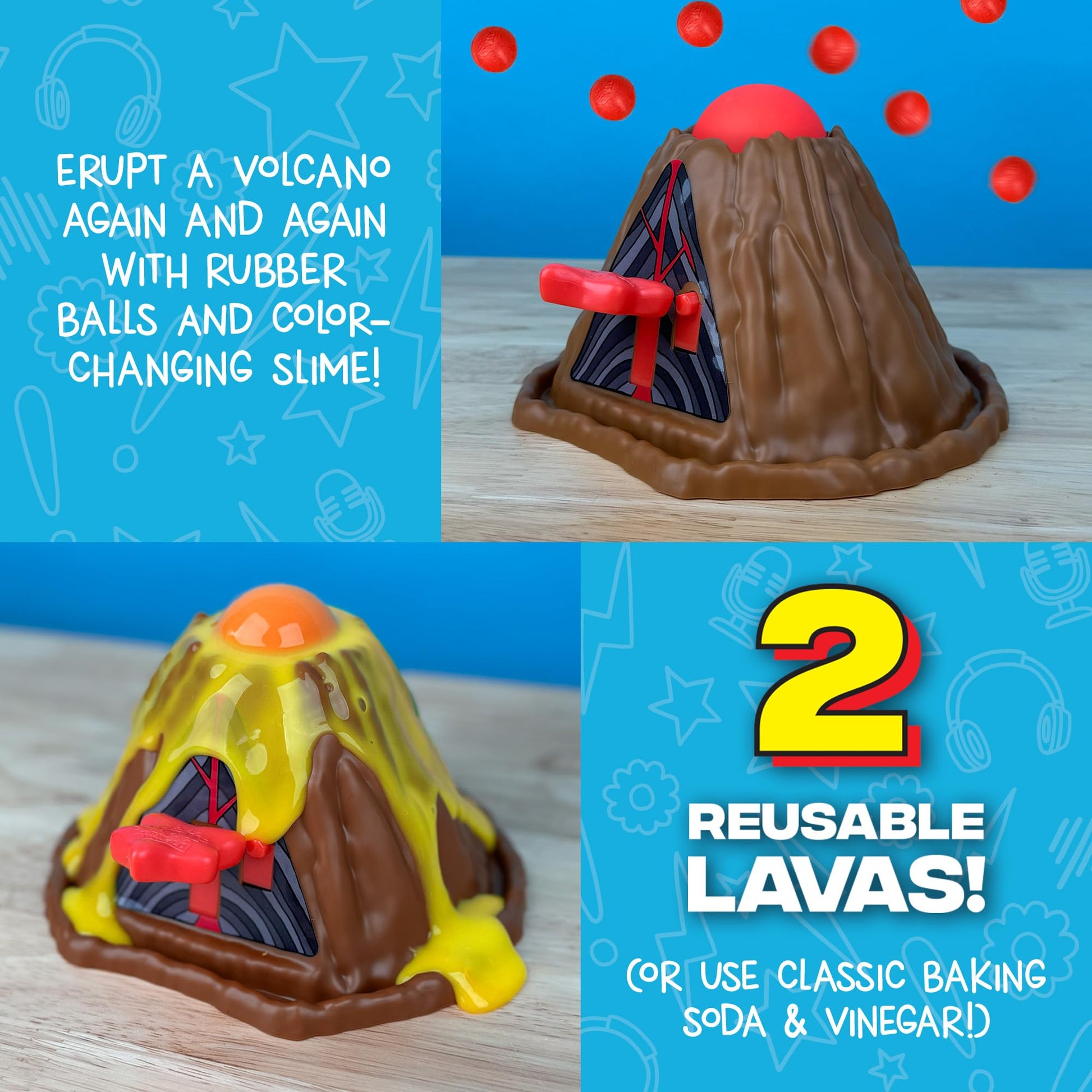 Wow in The World Everlasting Volcano | Erupt Your Volcano Again & Again, Slime Lava, Rubber Lava Rocks, Companion Audio Content, Bonus Reusable
