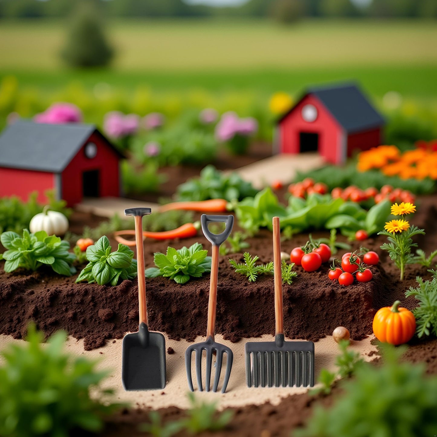 ZhangyiHot 3 Pcs Dollhouse Miniatures, 1/12 Scale Miniature Dollhouse Farm Tool Accessories, Plastic Mini Farm Tool Shovel Rake for Micro-Landscape