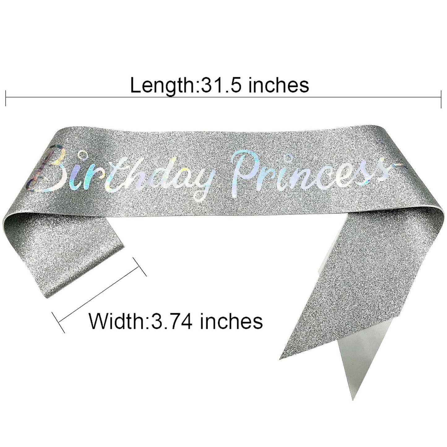 NAUXIUDSJS Birthday Sash for Women, Birthday Princess Glitter Silver Sash with Multi color Foil, Party Favors Supplies for 18th 21st 30th 40th 50th