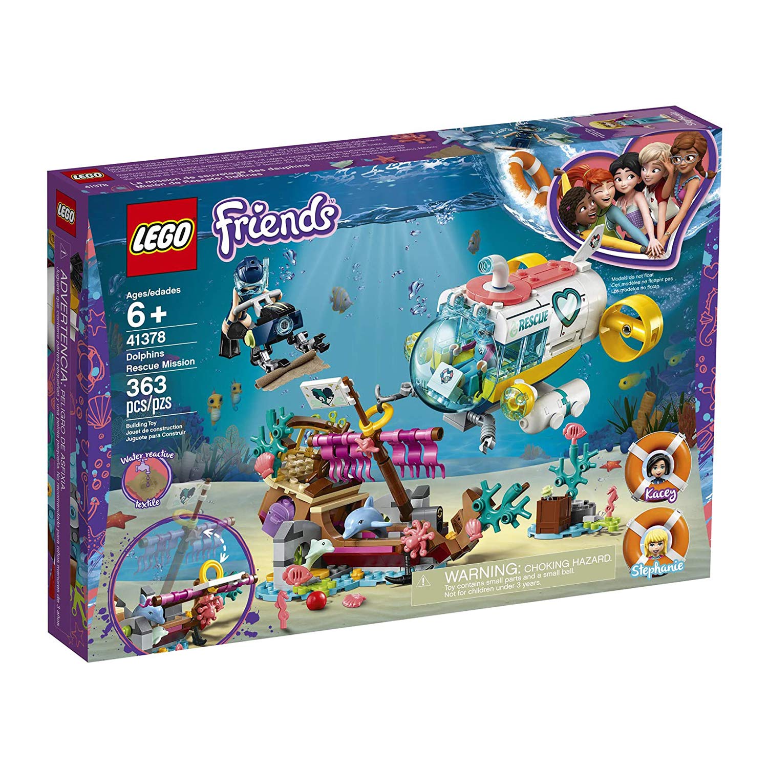 LEGO Friends Dolphins Rescue Mission 41378 Building Kit with Toy Submarine and Sea Creatures, Fun Sea Life Playset with Kacey and Stephanie