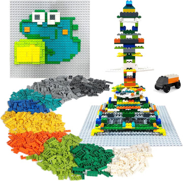 ekuzi 1200 Creative Building Blocks Set Compatible with Major Brands Classic, Includes Dual-Sided and Single-Sided Baseplates, Variety of Accessories