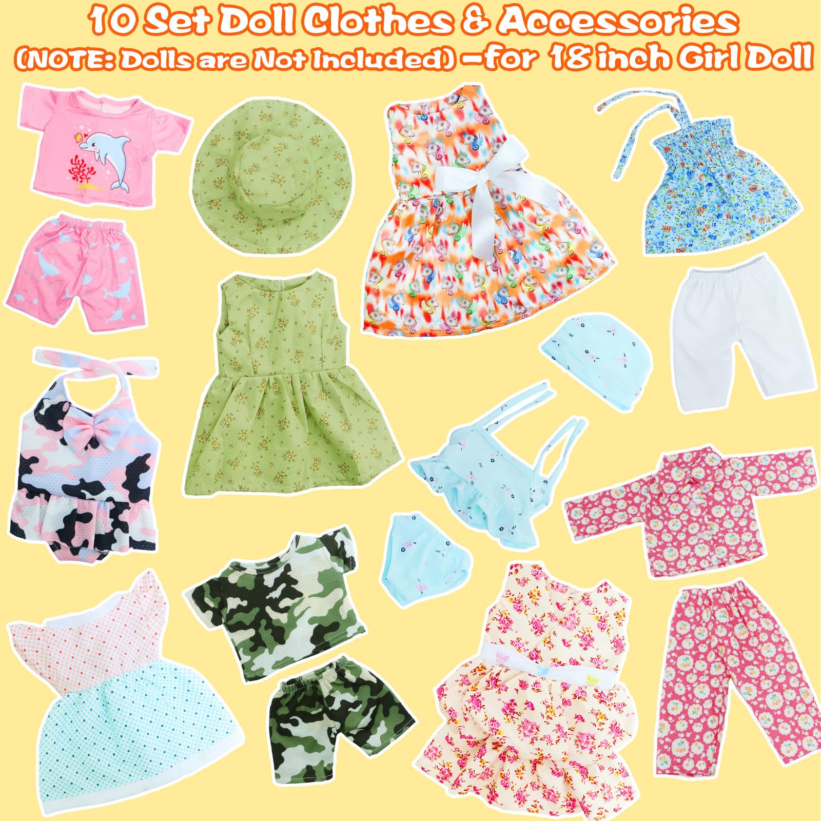 MCZQXW 10 Sets Fashion Doll Clothes and Accessories for 18 Inch Girl Doll, 17 Pcs American Doll Clothing, Dresses, Outfits