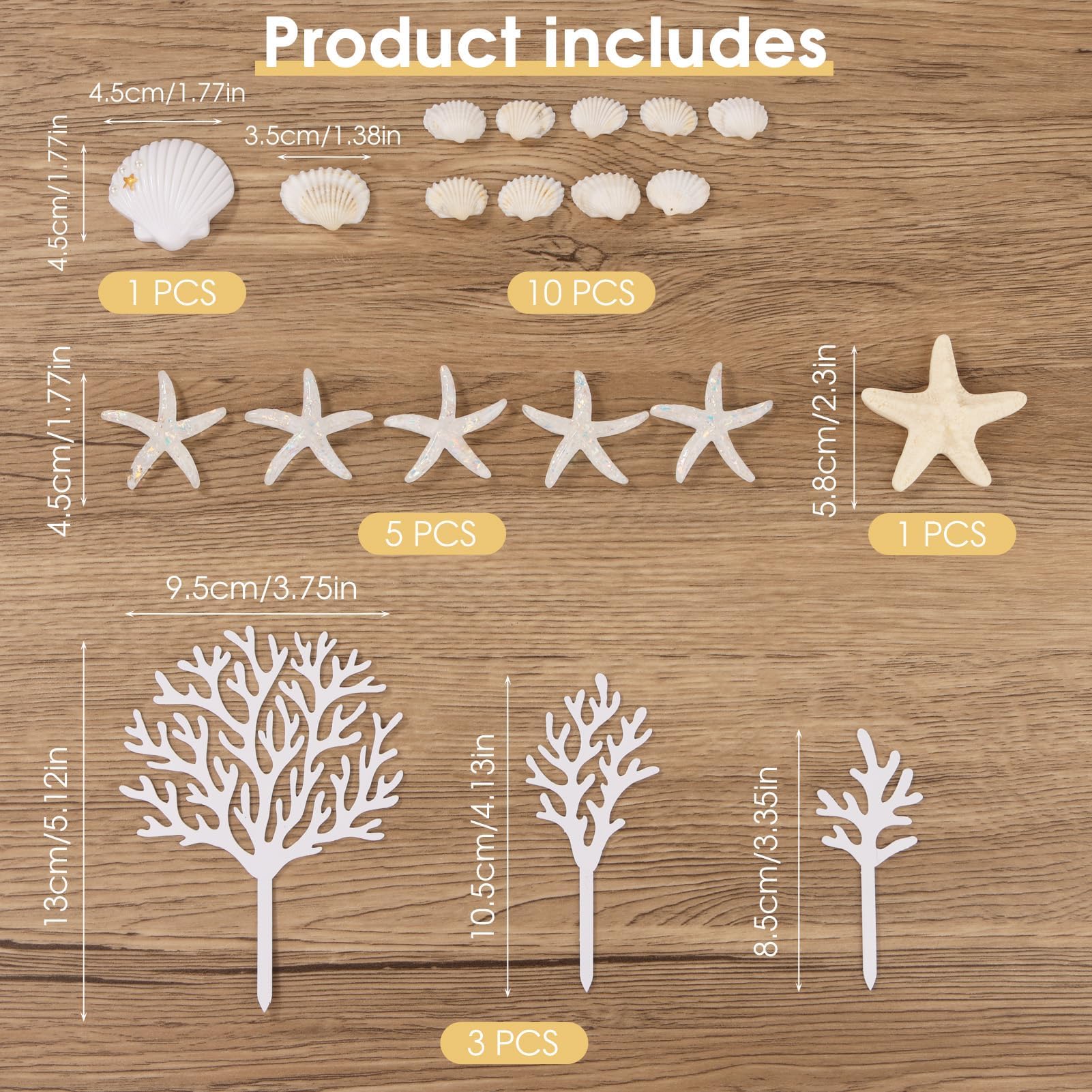 20Pcs Sea Shell Cake Decorations - Under The Sea Beach Theme Seashell Cake Toppers Starfish Coral Cake Decorations for Girls Women’s Birthday Baby