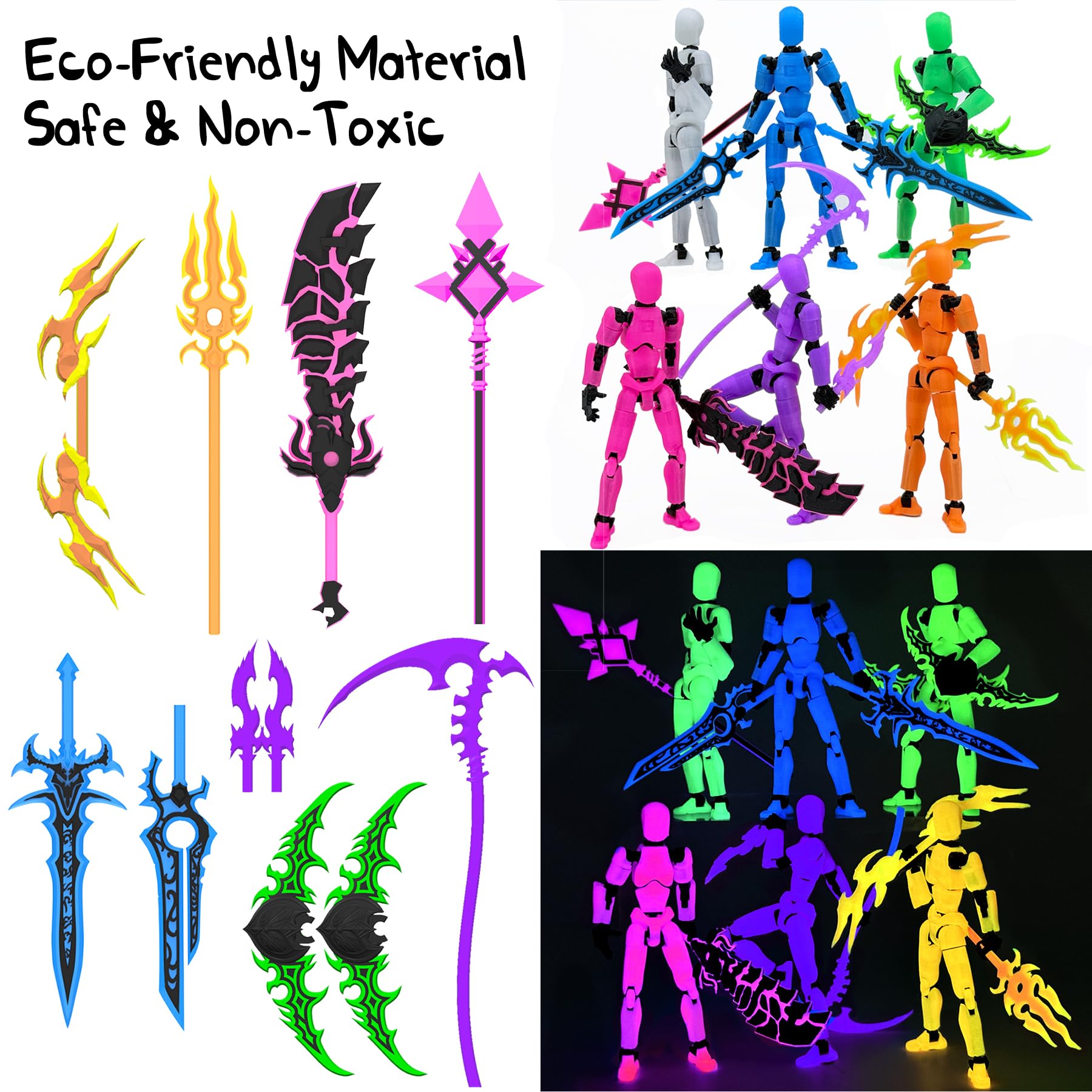 [6-PACK] Glowing Titan 13 Action Figure Set Already Assembled, Dummy 13 3D Printed Action Figures With Weapons Accessories T Lucky Robo 13 Nova 13
