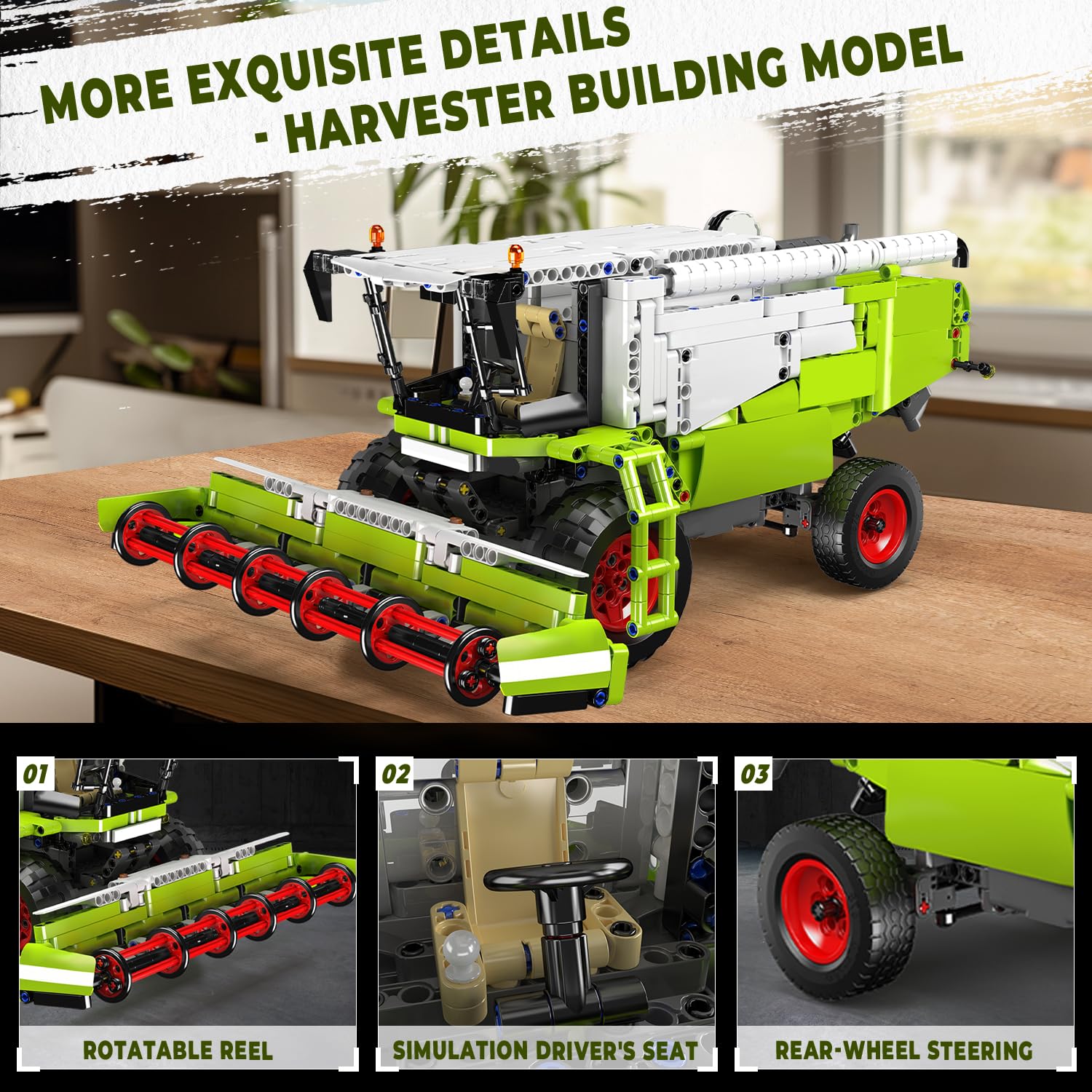 Mould King 17014 Wheat Harvester Building Blocks Set, Tractor Truck Building Kit with Motor, Farm Truck Construction Vehicles Toys, DIY Assembly STEM