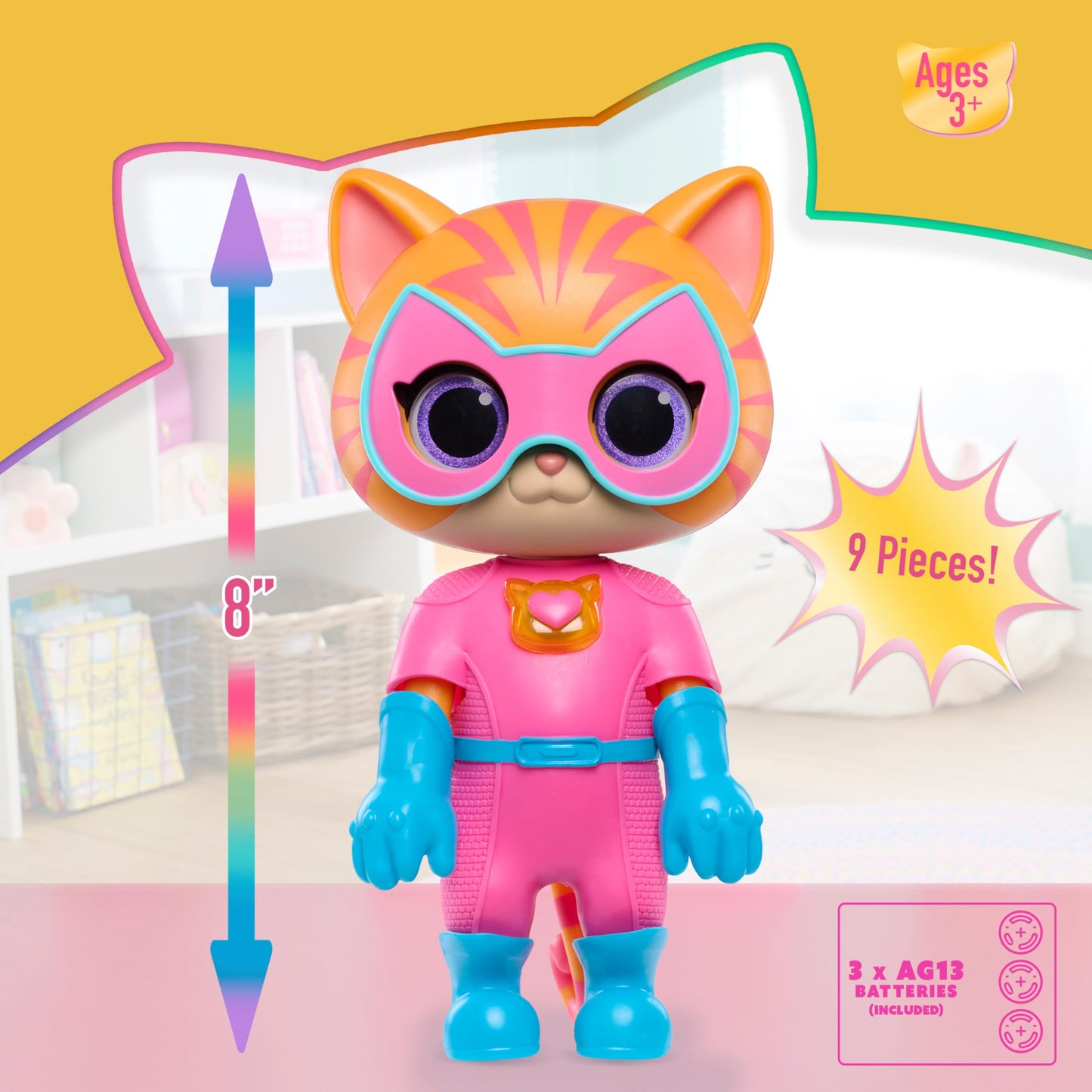 Disney Junior SuperKitties Cat-Tastic Transforming Ginny Lights and Sounds Figure, Kids Toys for Ages 3 Up by Just Play