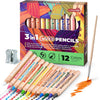 colozoo 3 In 1 Color Pencil Set for Kids -24 Colored Pencil for Toddlers. Fat Coloring Pencils with Brush and Sharpener - Non-Toxic and Vegan Cute