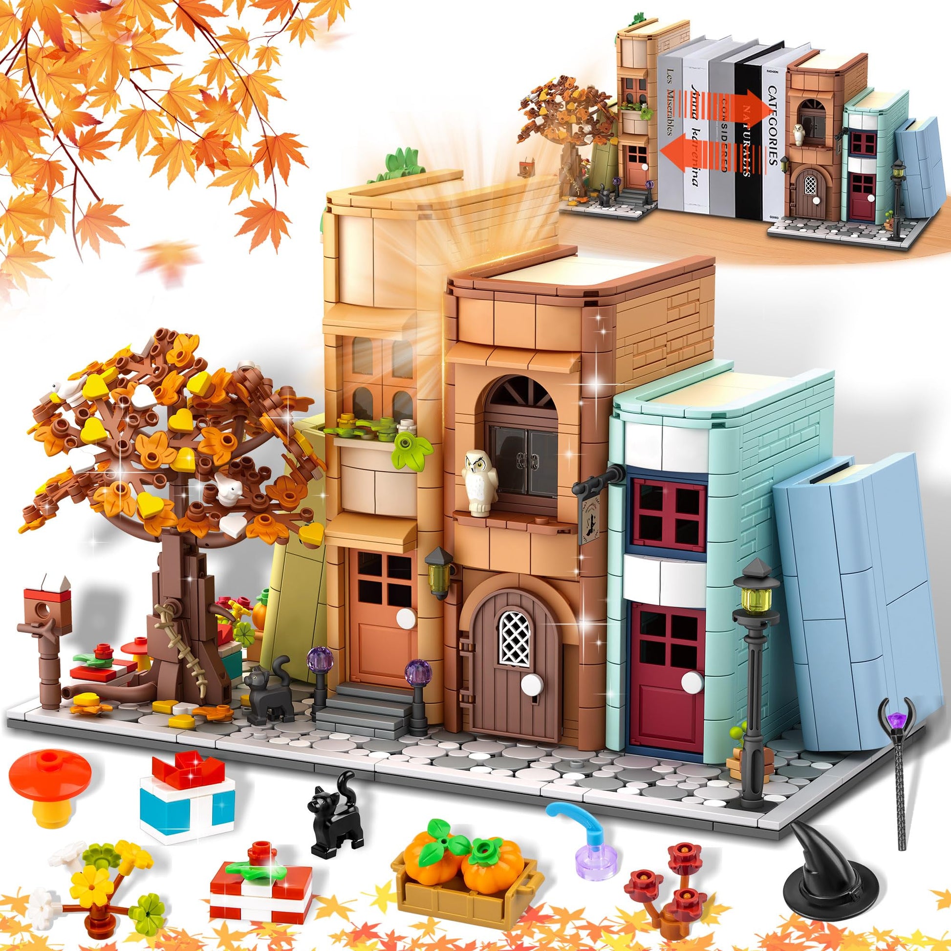 Zylvoxia Bookend Magic House Building kit, Home Decorative for Building Block Toy, Bookcase Miniature House Model Building, Cool Bookshelf Organizer