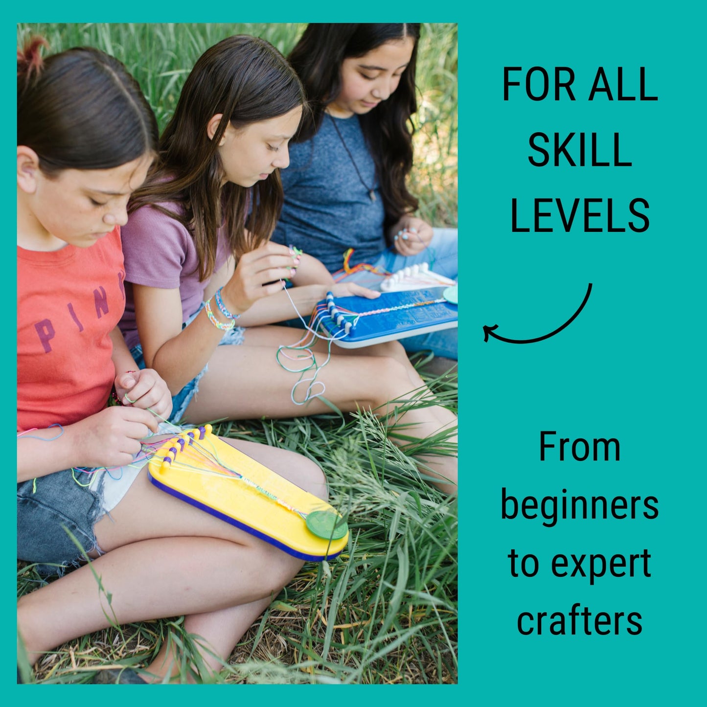 Choose Friendship Bracelet Making Kit - 20 Pre-Cut Threads, Portable Loom with Storage, Makes 8 Bracelets, Craft Gift for Kids Ages 8+, Blush Pink