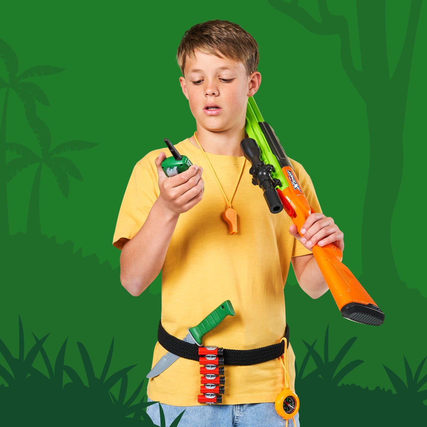XSHOT Role Play Big Hunter by ZURU - Outdoor Explorer Role Play Kit with Non-Firing Blaster, 6 Ejecting Rounds, Knife, Walkie Talkie, Compass