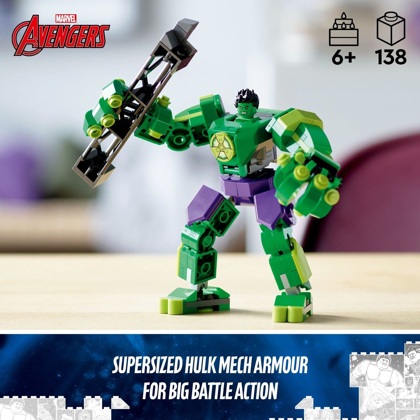 LEGO Marvel Hulk Mech Armor 76241, Avengers Action Figure Set, Collectable Super Hero Buildable Toys for Boys and Girls Ages 6 Plus, Gift Idea