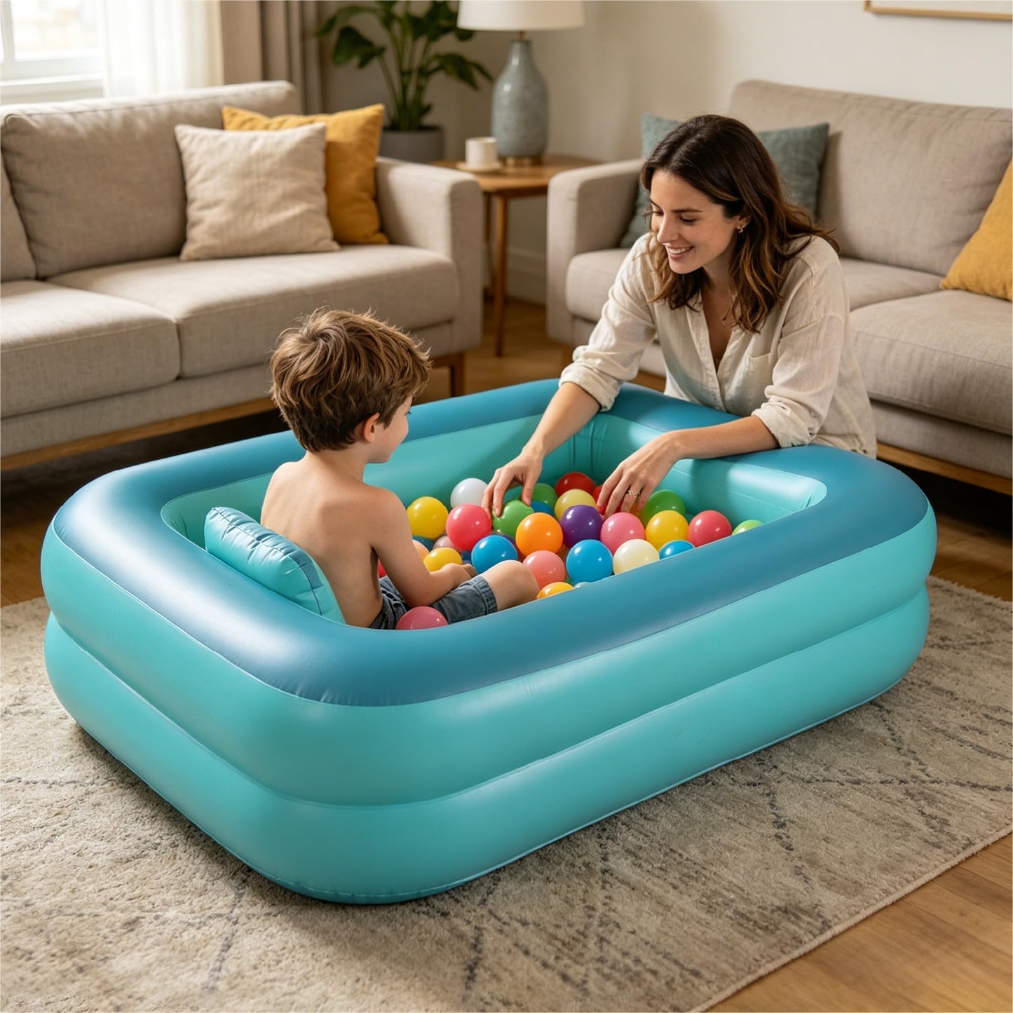 HIWENA Kiddie Pool, 45x35x14inch Green Inflatable Kids Swimming Pool with Fast Valve, Repair Patch & Drain Plug, Summer Water Fun Bathtub & Ball Pit