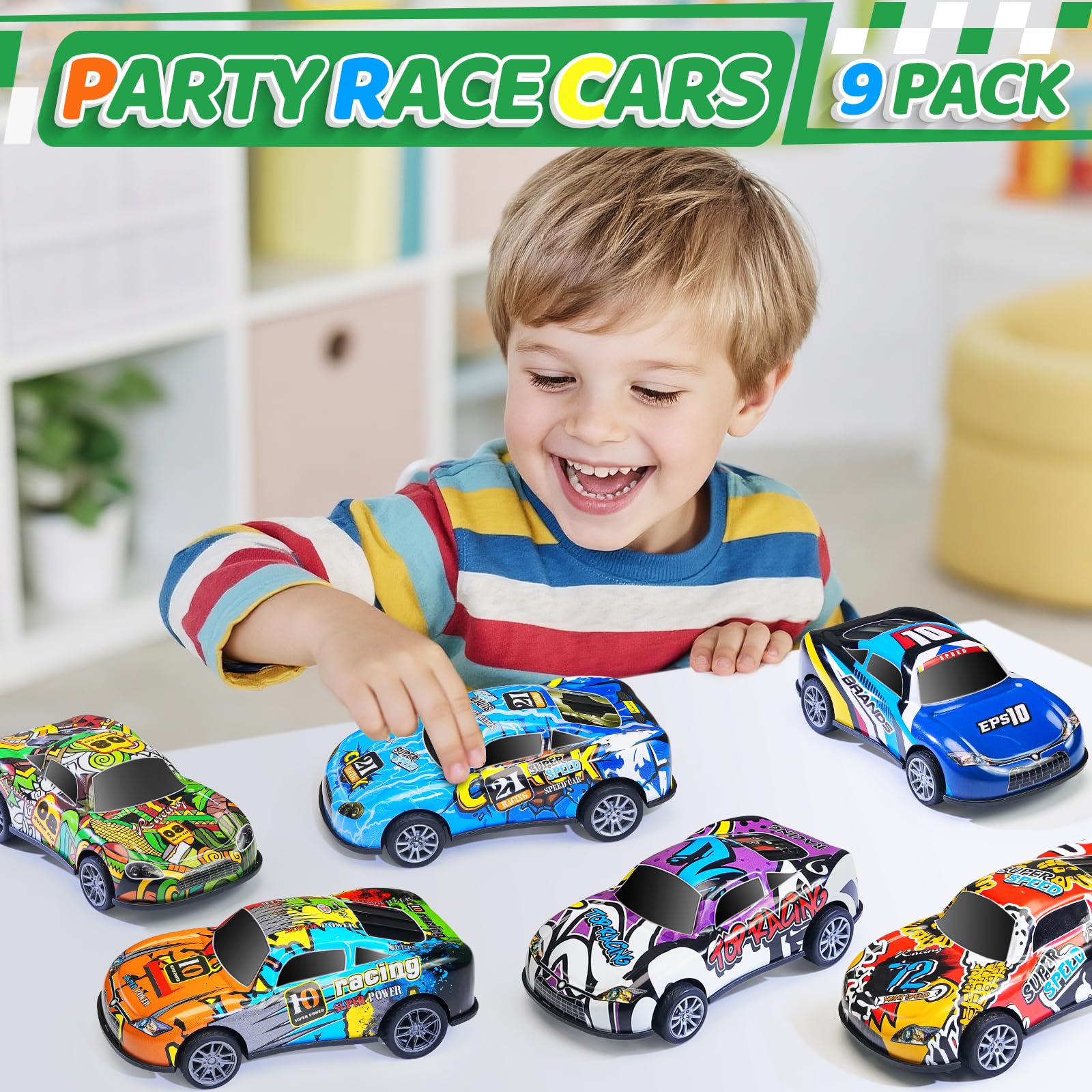 4.2" Toy Cars Metal Race Cars Vehicles 9 Pack, Pull Back Cars Toys for Boys, Girls, Toddlers, Kids 2,3,4,5,6,7 Years Old, Party Favors, Teacher Reward