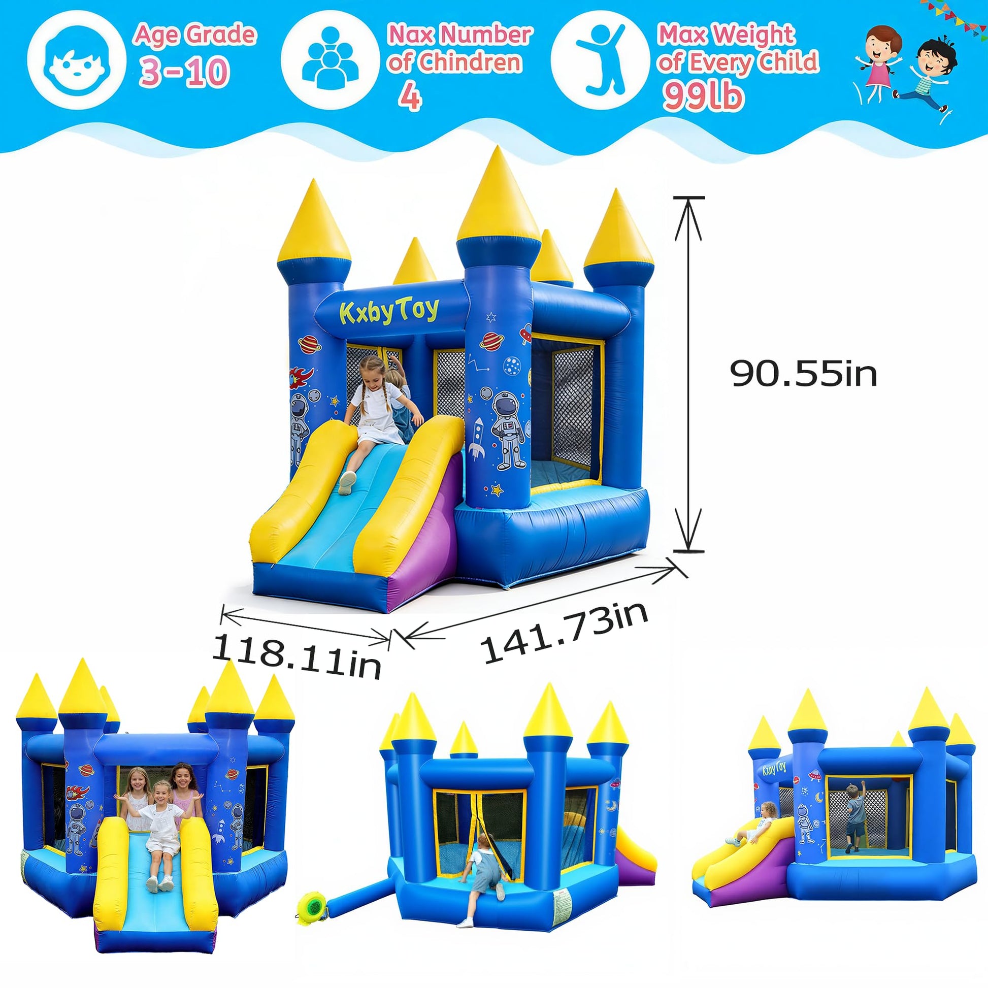Inflatable Bounce House for Kids 3-10, 550W Blower Included Indoor Outdoor Bouncy House with Slide,Toddler and Infant Jumping Castle