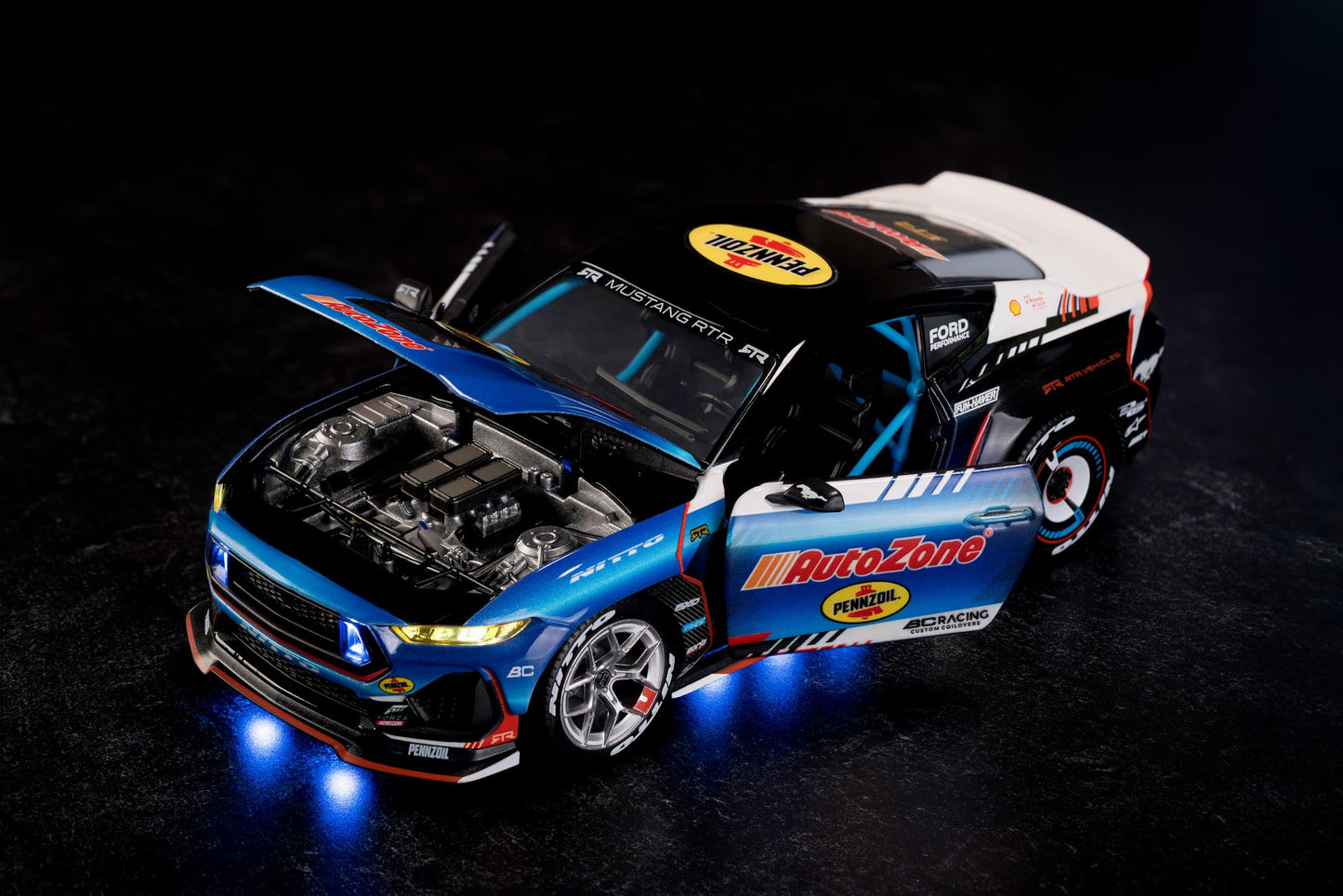 Jada Toys AutoZone 2025 Ford Mustang RTR 130 James Dean Die-Cast Car 1:24 Scale - Wide-Body Styling, Collector Display Model