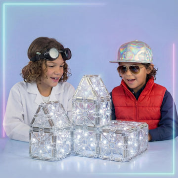 LED Magnetic Tiles for Kids - Compatible with Magna?Tiles - Patented Creative STEM Construction Toy (6 Pieces)