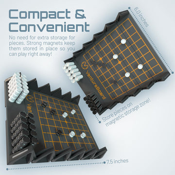 VENTUREBOARD GO 9x9 6 Inches Magnetic Unique GO Set Board Game - Folding Board, Portable Travel GO Board Game Pieces - (Black/Grey)