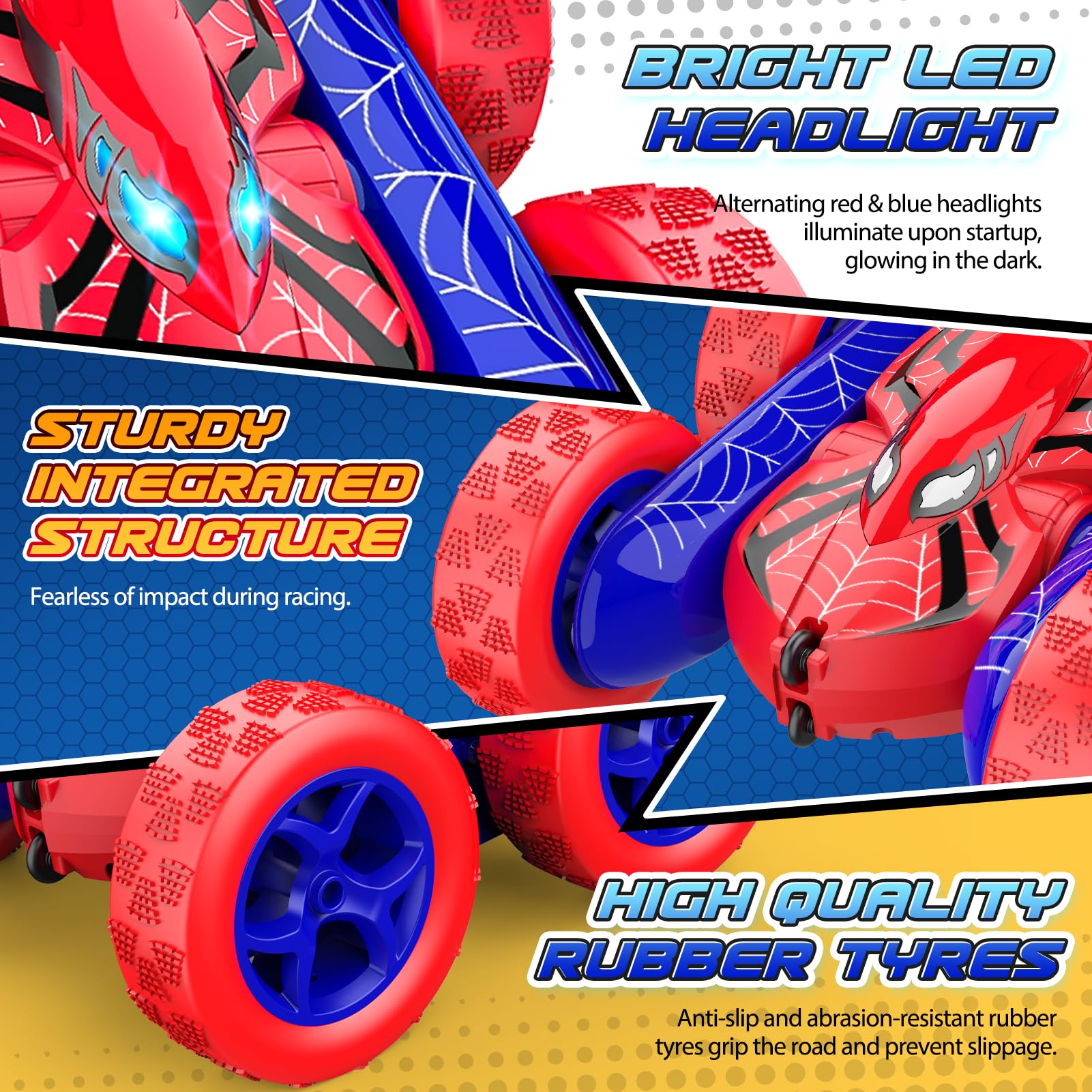 Excitobo Remote Control Car,RC Cars Boys Toys for 3 4 5 6 7 8 9 10 11 12 Year Old Boy Double Sided 360°Flip 4WD Rechargeable Drift RC Race Car