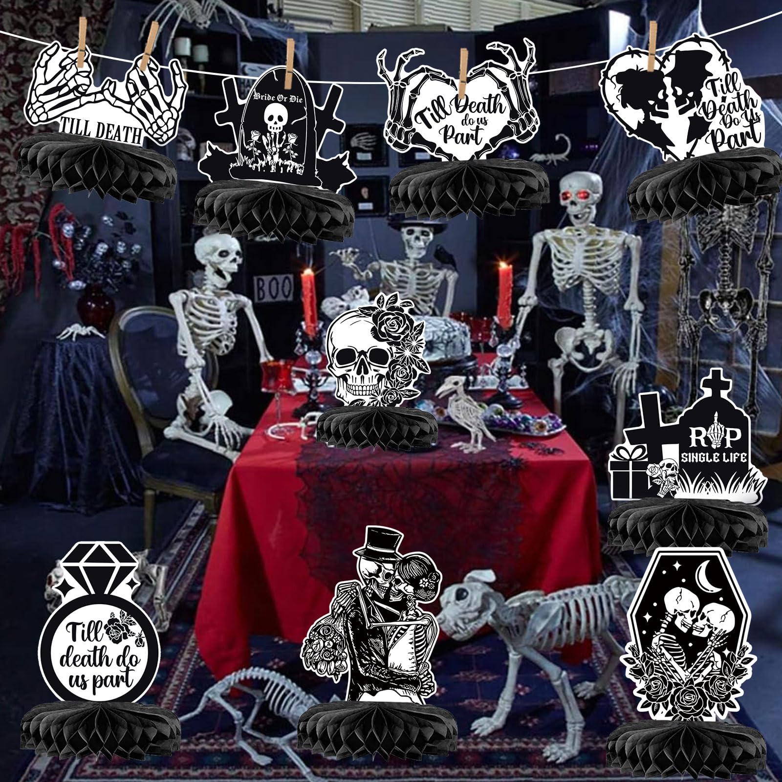 Bride or Die Bachelorette Party Decorations 9Pcs Bride or Die Centerpieces Rip Single Life Centerpieces for Till Death Do Us Party Bachelorette