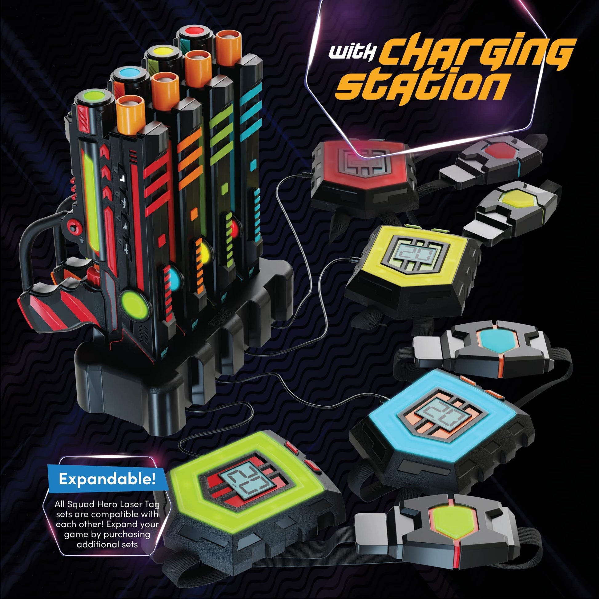 Squad Hero Rechargeable Laser Tag 360° Sensors + LCDs - Set of 4 - Birthday Gift Ideas for Kids Teens & Adults Boys & Girls Family Fun - Cool Teenage