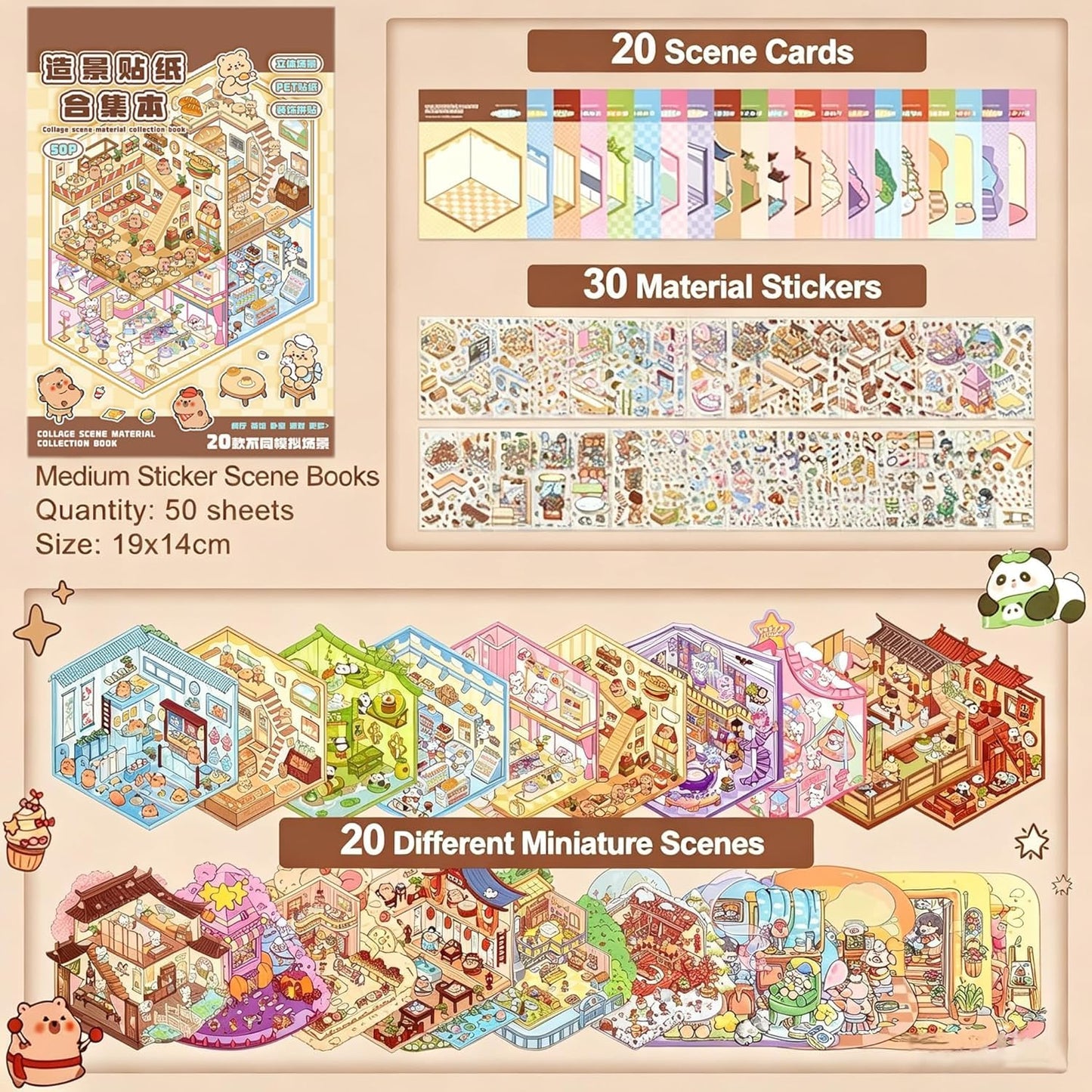 40 Sets DIY 3D Sticker Scene Collection Book for Kids Adults Cute Make Your Own Shop House Stickers for Gifts Stickers Therapy for Adult Relief Stress