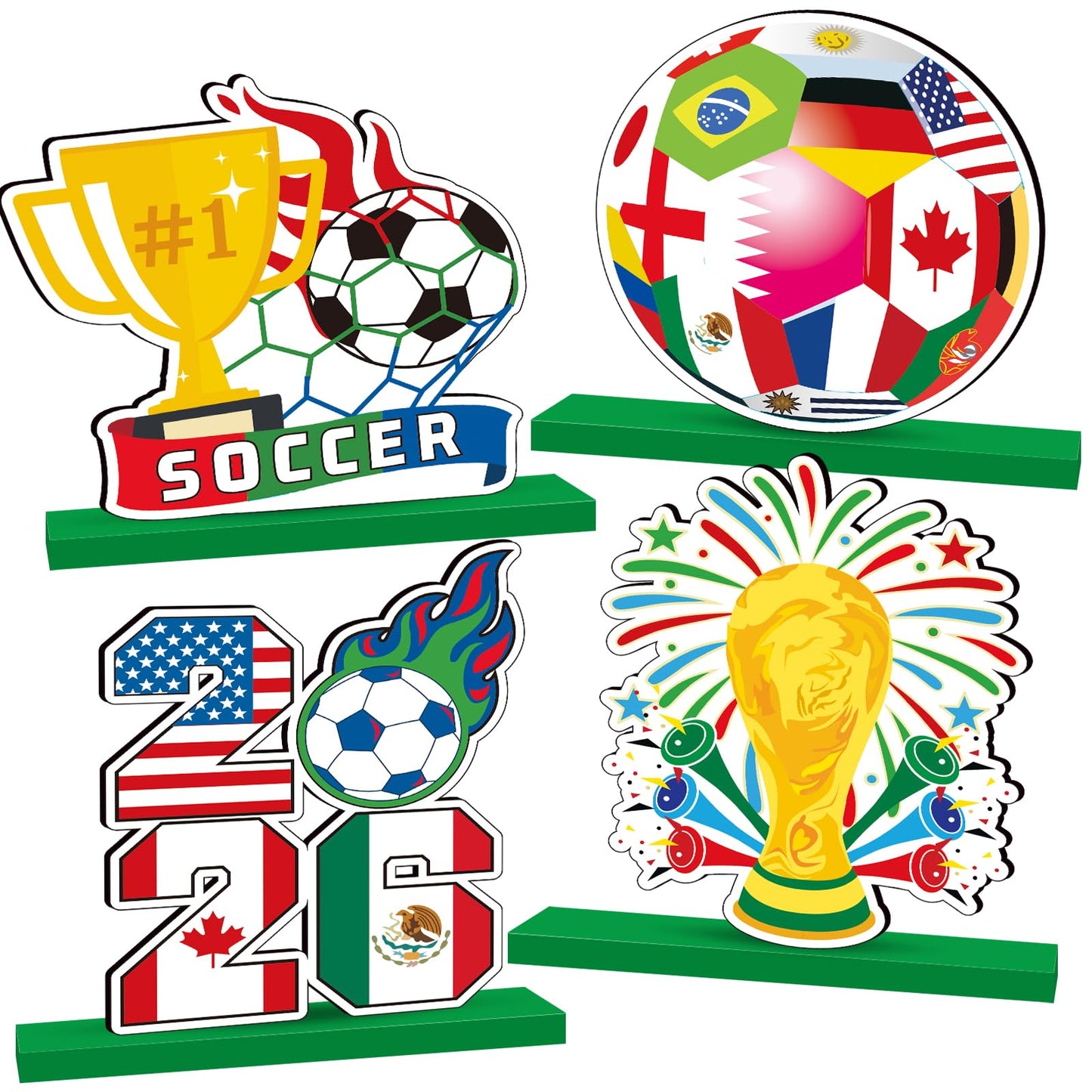 2026 World Soccer Cup Table Decorations Soccer Table Centerpieces Football Wooden Tabletop Decoration for Football Sports Competition Party Supplies