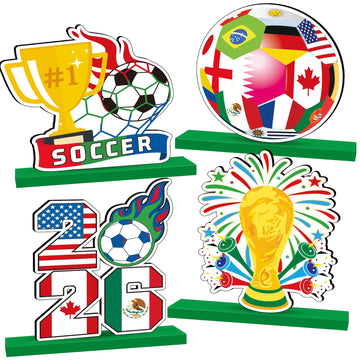 2026 World Soccer Cup Table Decorations Soccer Table Centerpieces Football Wooden Tabletop Decoration for Football Sports Competition Party Supplies