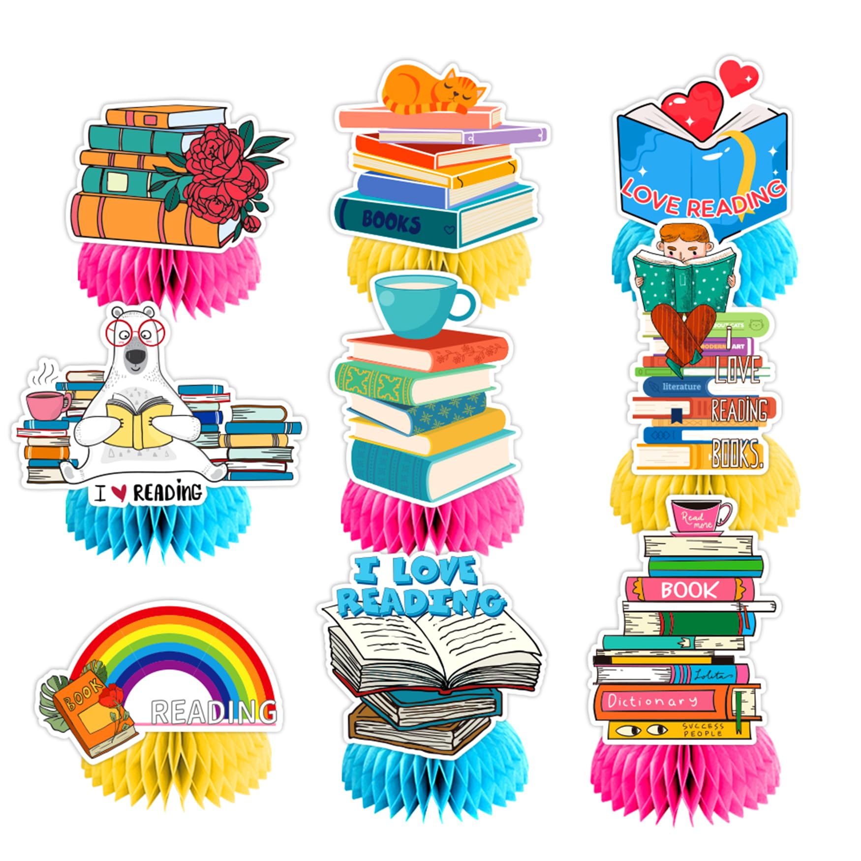 9 PCS Book Honeycomb Centerpieces Table Decorations Books Table Centerpieces for Books Party Supplies Reading Birthday Party Decorations Library