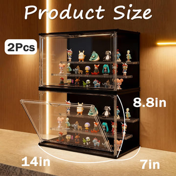 VERSSURE Clear Display Case for Collectibles, 3-Tier Stackable LED Figure Display Case with Magnetic Door, Adjustable Showcase for Models, Miniatures