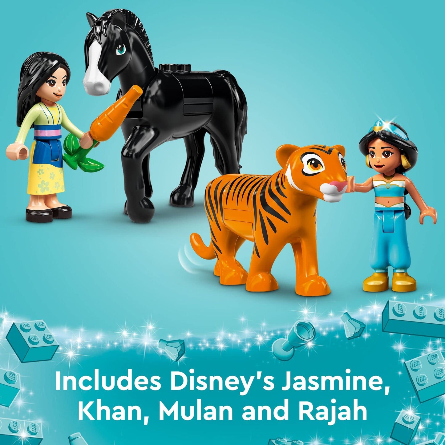 LEGO Disney Princess Jasmine and Mulan Adventure 43208 Palace Set, Aladdin & Mulan Buildable Toy with Horse and Tiger Figures, Gifts for Kids, Girls