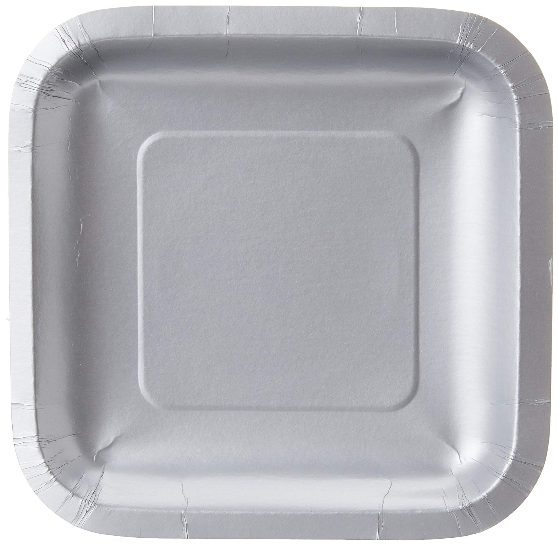 Creative Converting Touch of Color 18 Count Square Paper Lunch Plates, Shimmering Silver
