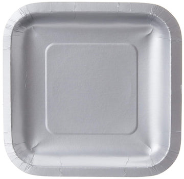 Creative Converting Touch of Color 18 Count Square Paper Lunch Plates, Shimmering Silver