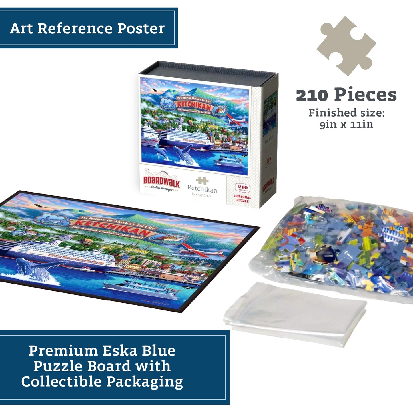 Boardwalk Ketchikan 210 Piece Personal Puzzle, Jigsaw Puzzles with Premium Box, Alaska Gifts for Adults, 6"x8"