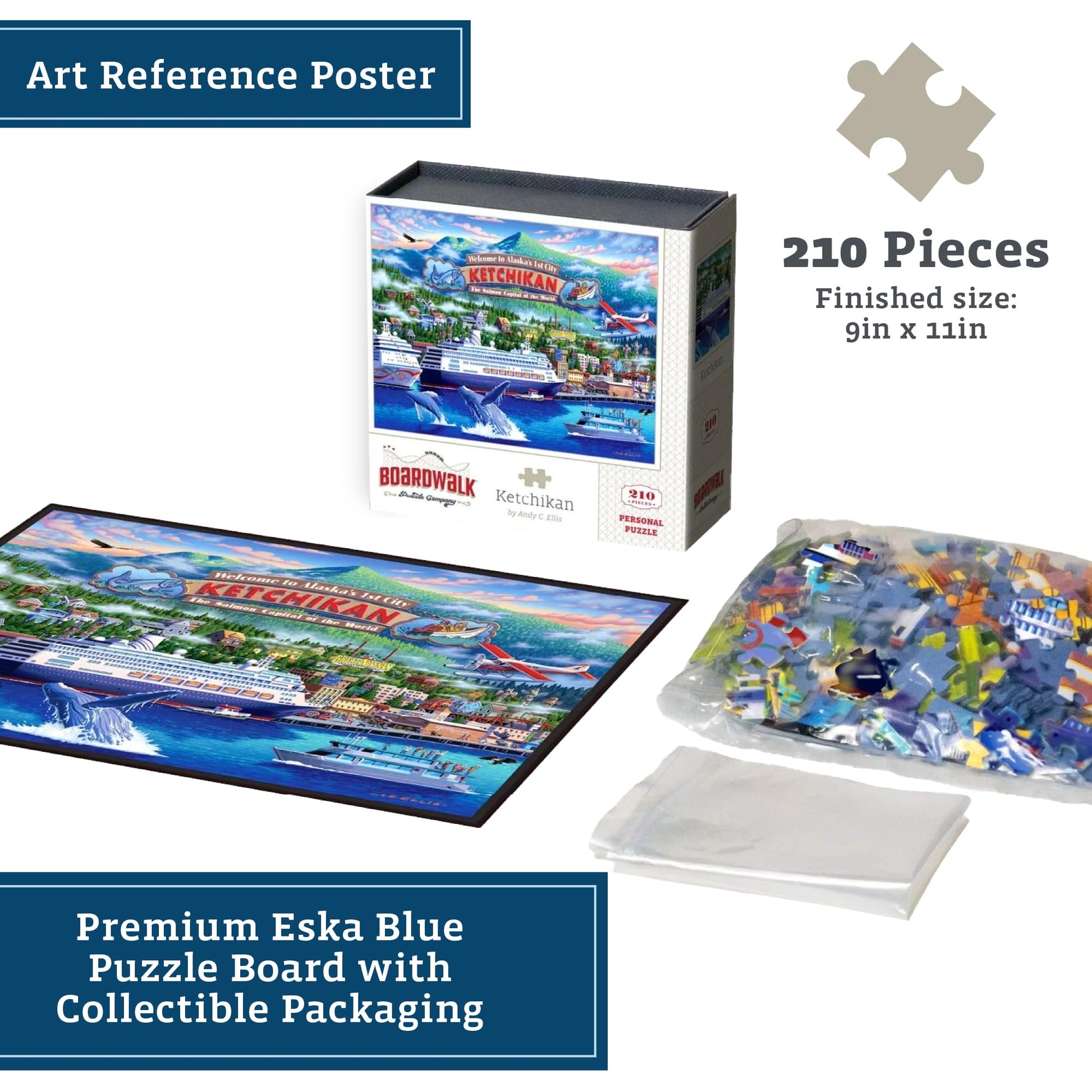 Boardwalk Ketchikan 210 Piece Personal Puzzle, Jigsaw Puzzles with Premium Box, Alaska Gifts for Adults, 6"x8"