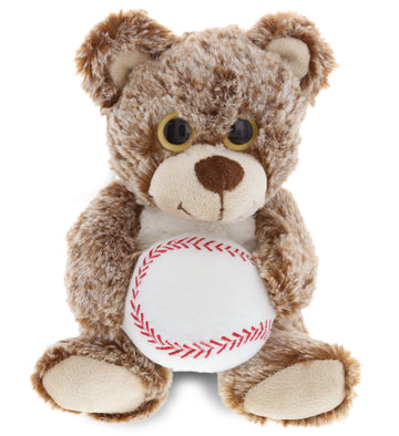 DolliBu Sitting Brown Bear Stuffed Animal with Baseball Plush - Soft Huggable Brown Bear, Adorable Playtime Bear Plush Toy, Cute Wild Life Sports Gift