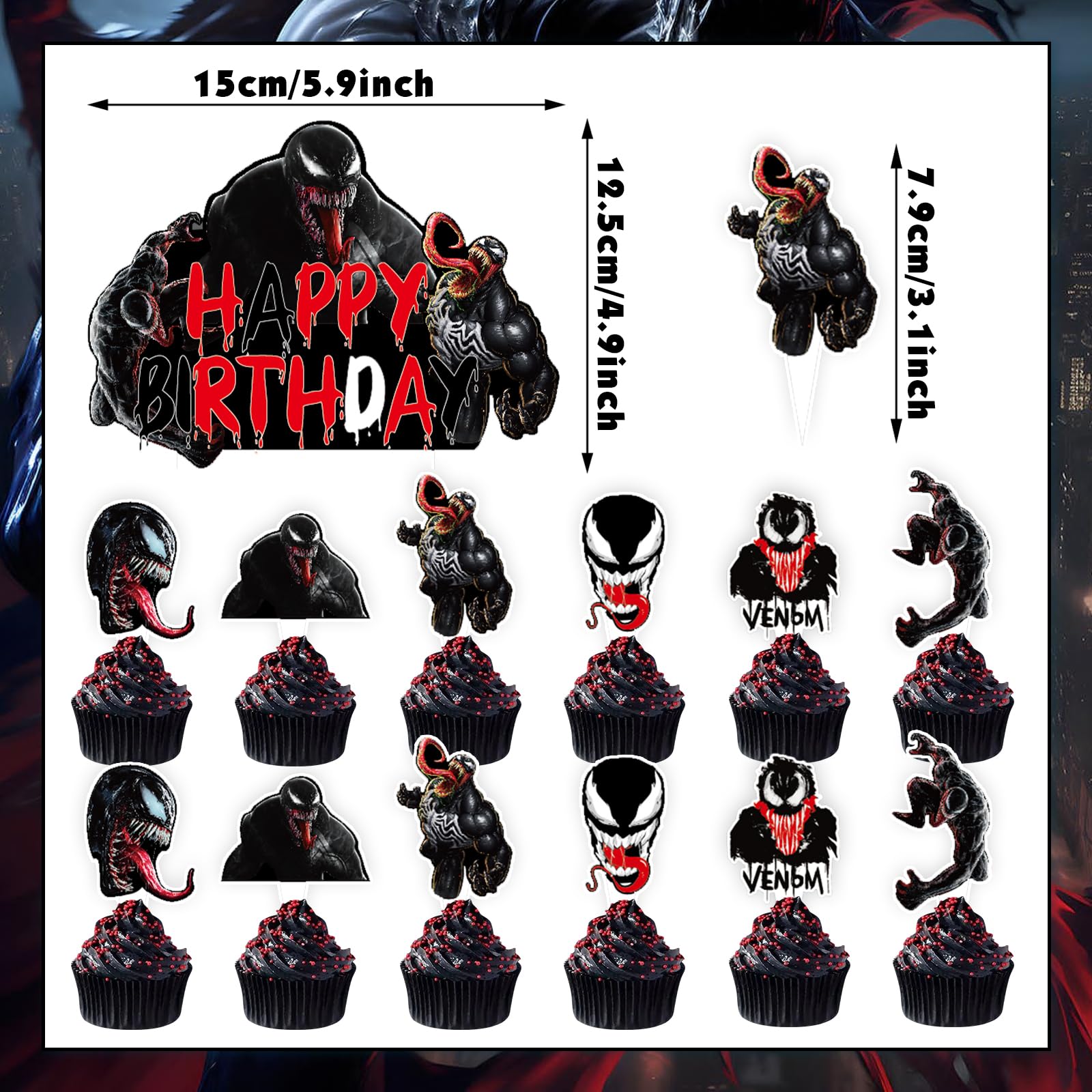 Spider Birthday Party Cake Toppers Decorations, 25 Pcs Black Spider Cake Topper and Cupcake Toppers Set, Perfect for Kids' Birthday Cakes - Superhero