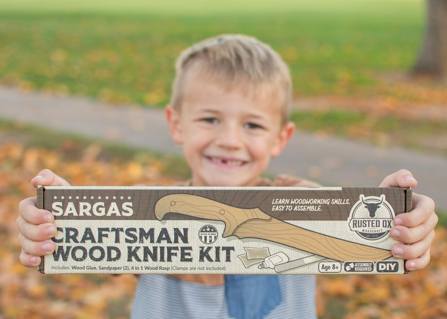 Wooden Knife Making Kit for Kids, Teens & Adults - Fun DIY Woodworking Craft Gift | Hardwood Blade with Handles, Sandpaper & Glue Included | Made in