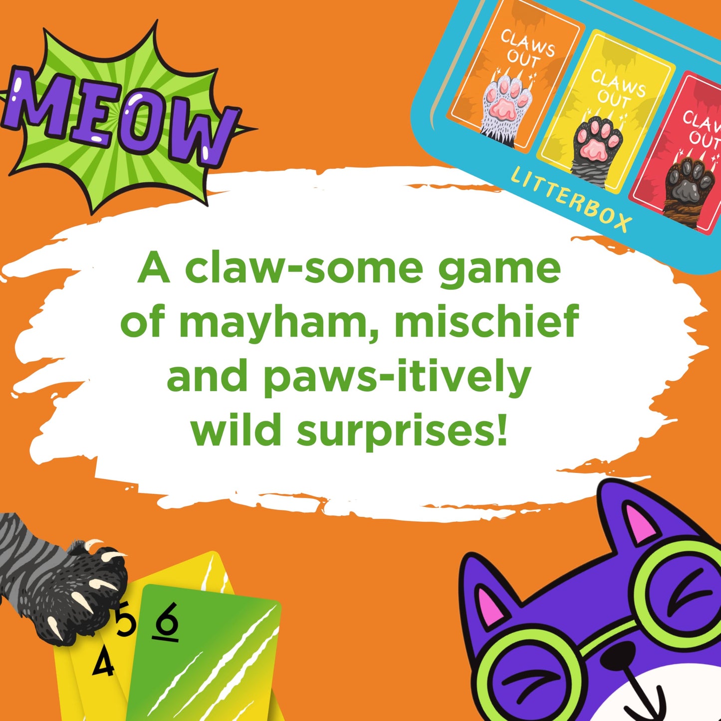 Claws Out Fun Card Game - Hilarious, Fast and Fun Card Game for Adults, Teens and Kids, Wildly Fun Cat Games for Kids and Adults, Cat Themed Gifts