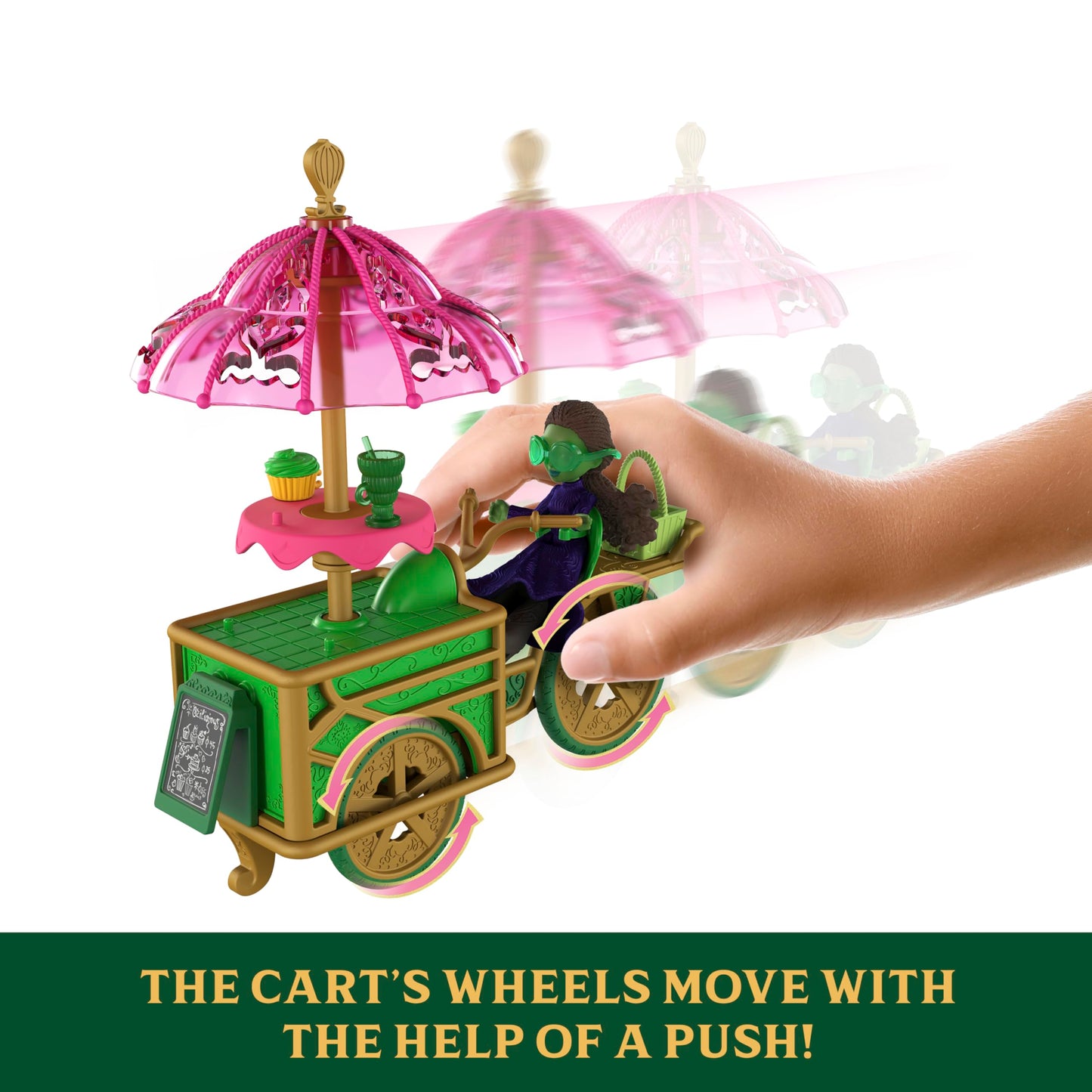 Mattel Universal Pictures’ Wicked Emerald City Dessert Cart Toy with Cart & Elphaba Small Doll & 7 Accessories, Inspired by The Movie