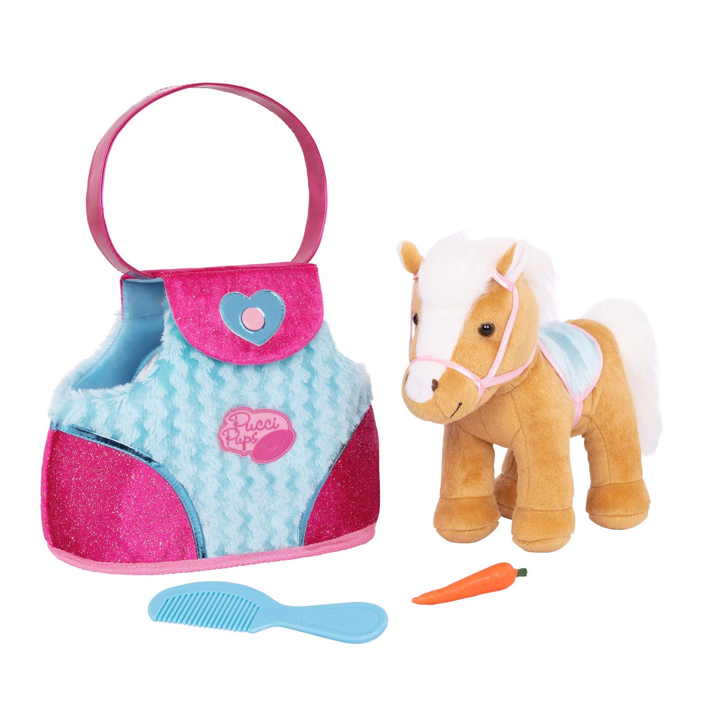 Pucci Pups Pucci Pals Plush Horse Carrier Set, Beige Horse Purse, Pet