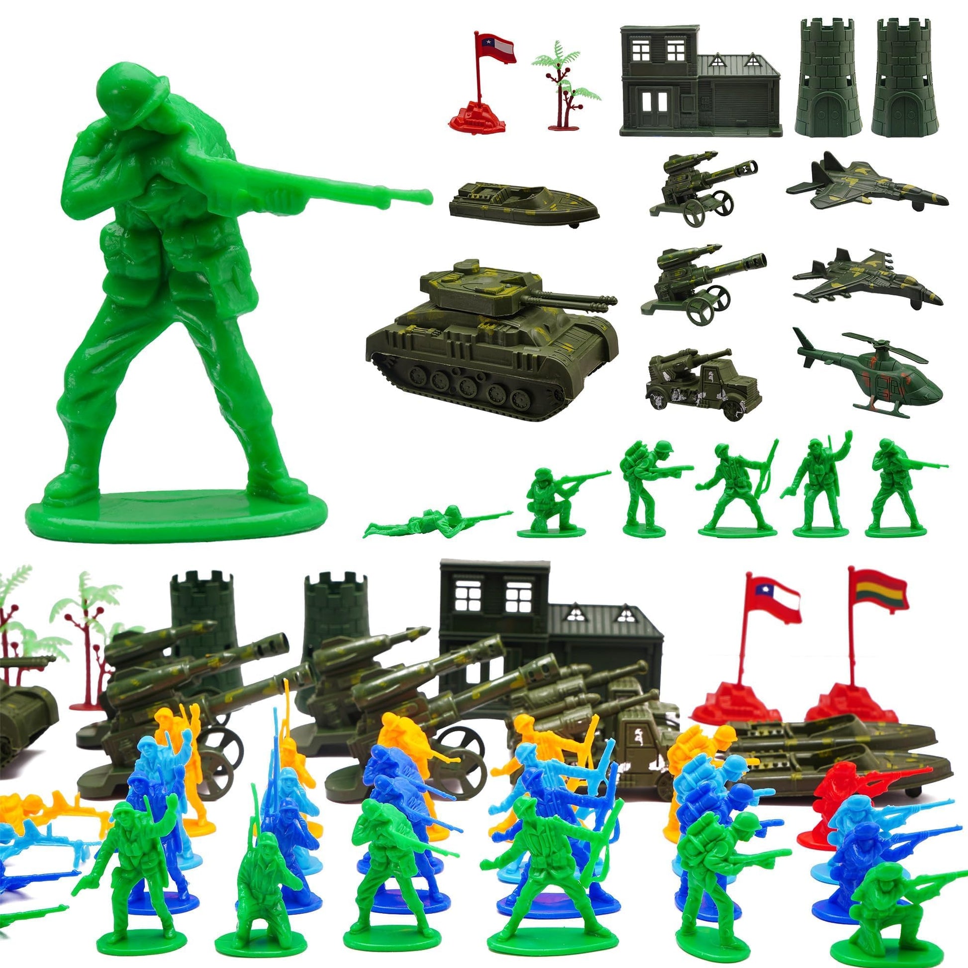 Zaleny 145 pcs Military Toy Soldier Playset Colorful Army Men Battlefield Action Figures with Tanks Helicopters and Accessories for Boys
