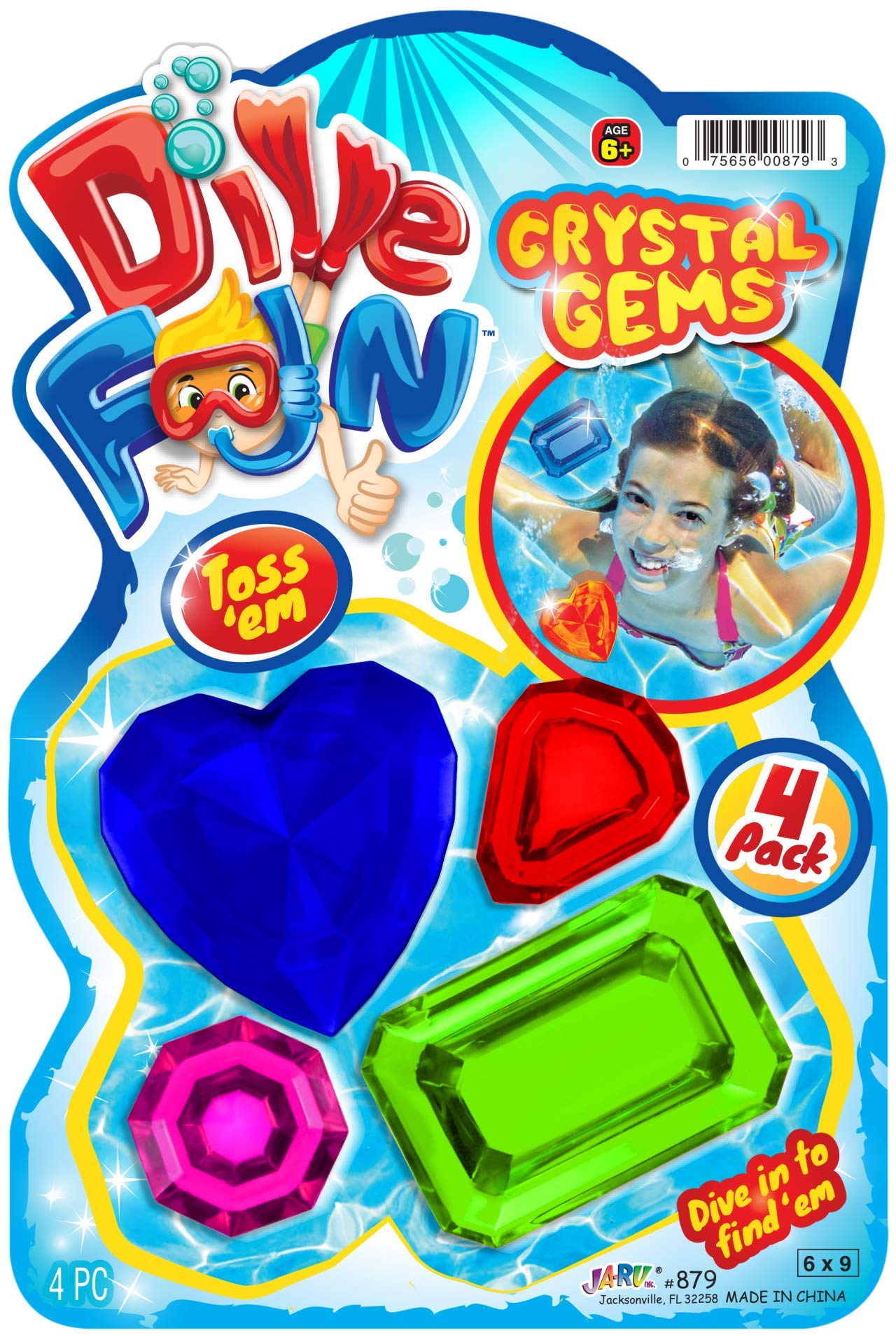 JA-RU Dive Fun Crystal Gems Diving Toys (1 Pack 4 Gems) Beach, Bath, & Pool Toys for Kids, Girls & Boys. Swimming Underwater Diving Activity Water