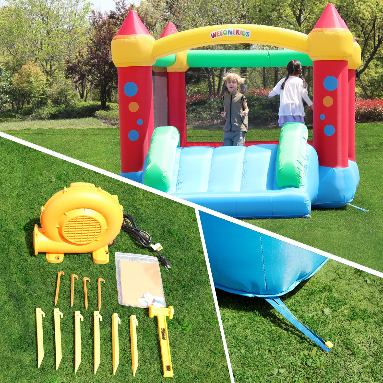 WeeOneKids Air Bounce House, Inflatable Bouncer with Air Blower and Slide, Jumping Family Backyard Bouncy Castle with Extra Thick Material (Red